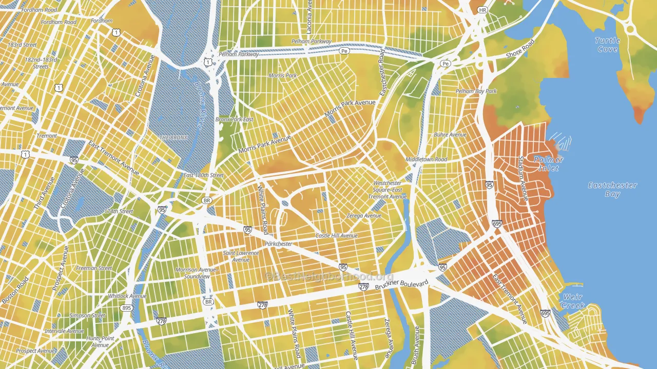 Bike Grade map of Parkchester, Bronx, NY