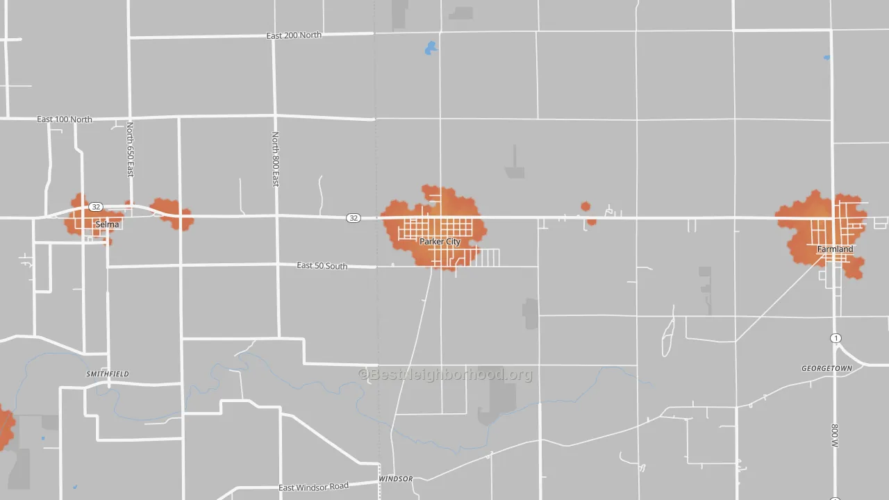 Bike Grade map of Parker City, IN