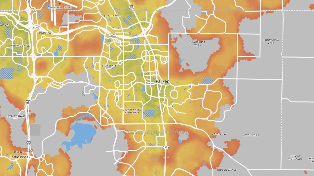 Bike Grade map of Parker, CO