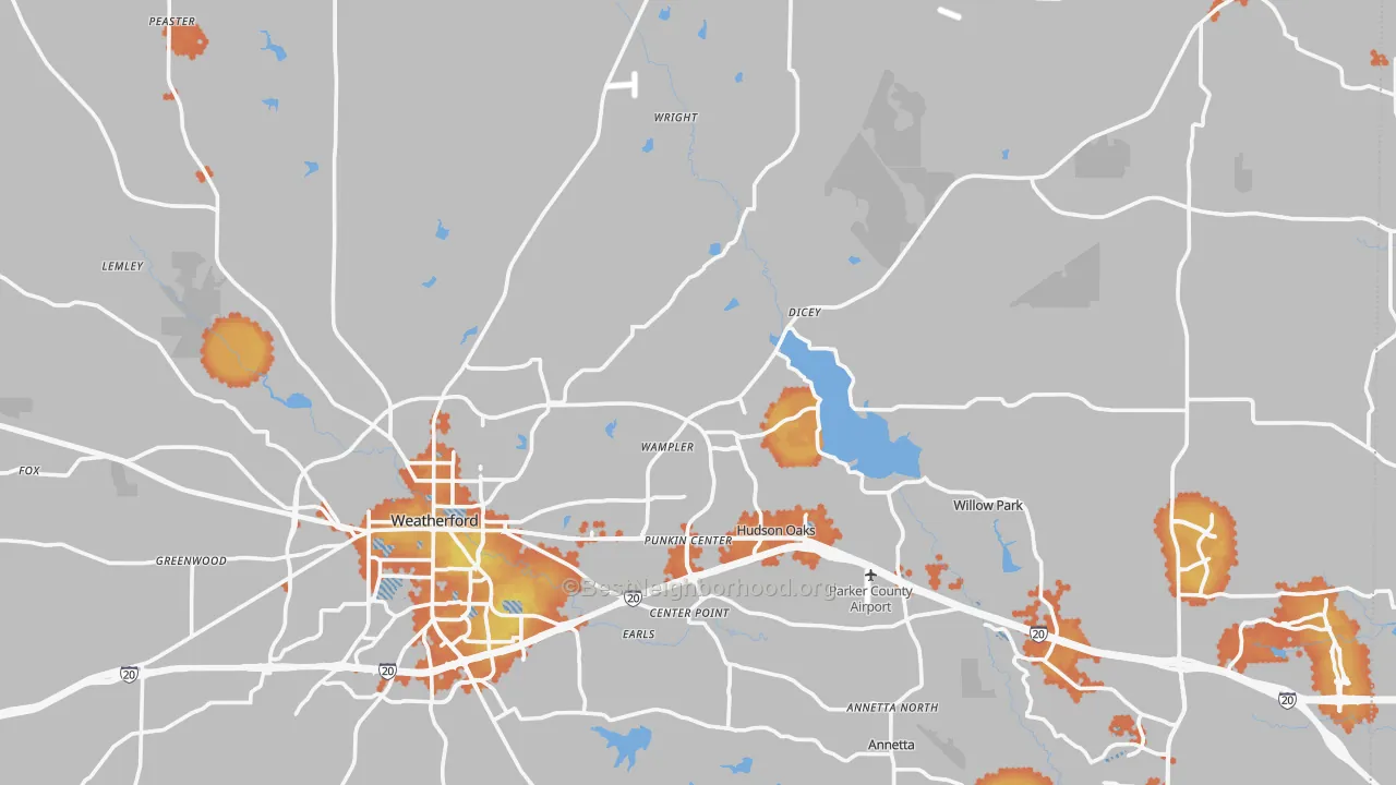 Bike Grade map of Parker County, TX