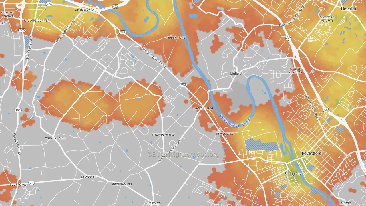 Bike Grade map of Parker Ford, PA