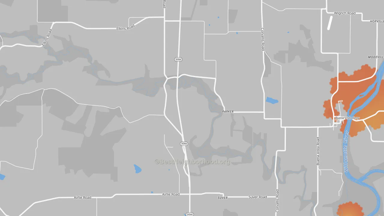 Bike Grade map of Parker, OR