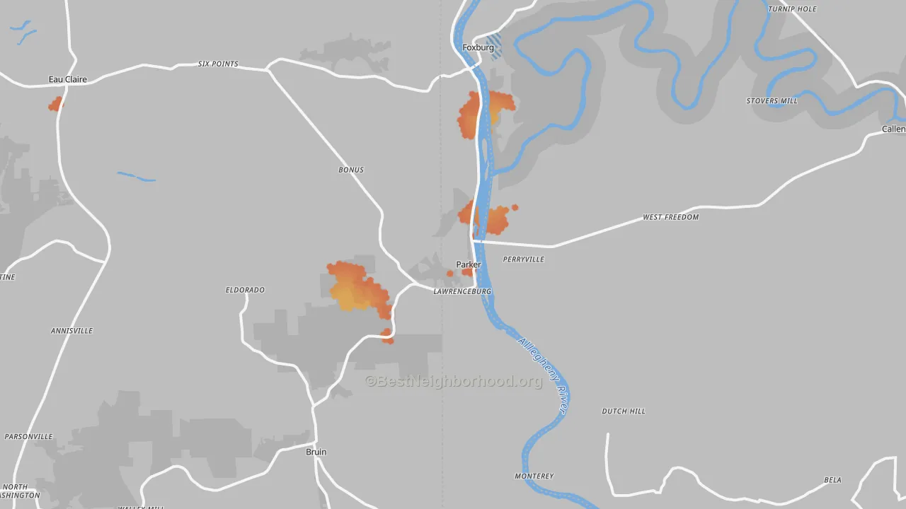 Bike Grade map of Parker, PA