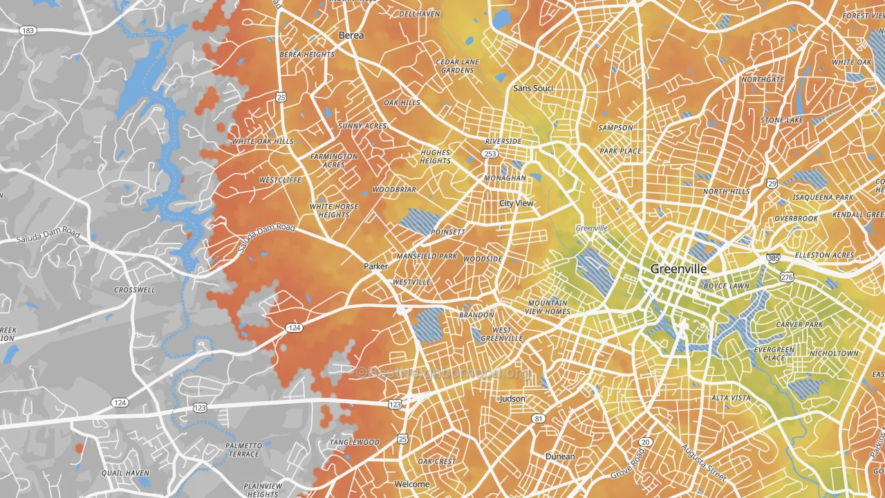 Bike Grade map of Parker, SC