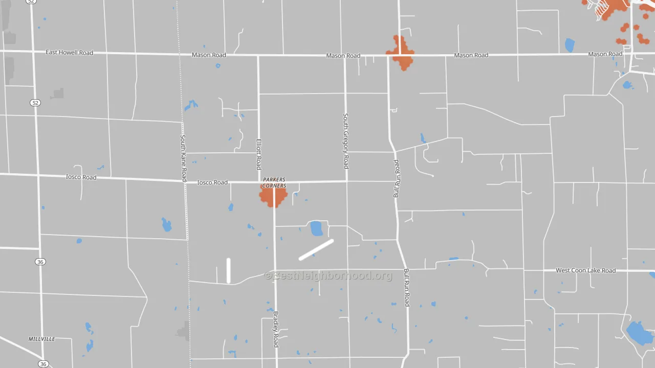 Bike Grade map of Parkers Corners, MI