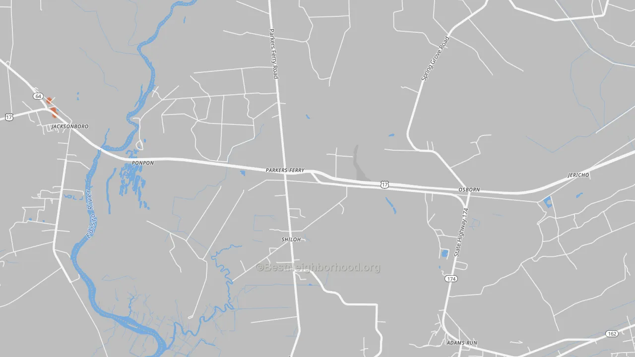 Bike Grade map of Parkers Ferry, SC