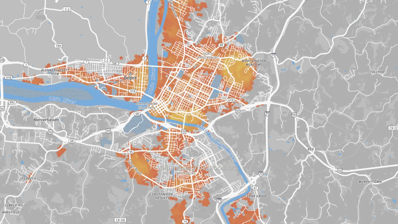 Bike Grade map of Parkersburg, WV