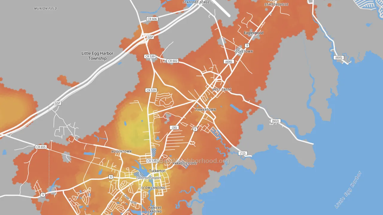 Bike Grade map of Parkertown, NJ