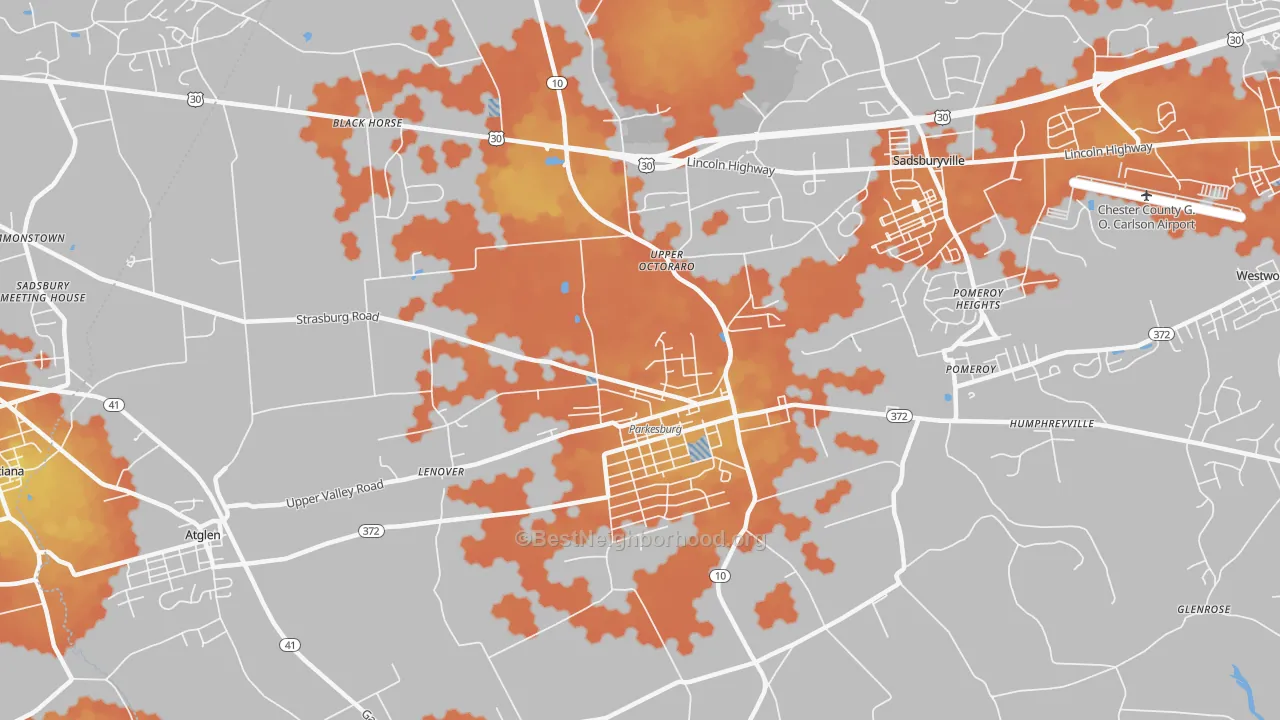 Bike Grade map of Parkesburg, PA