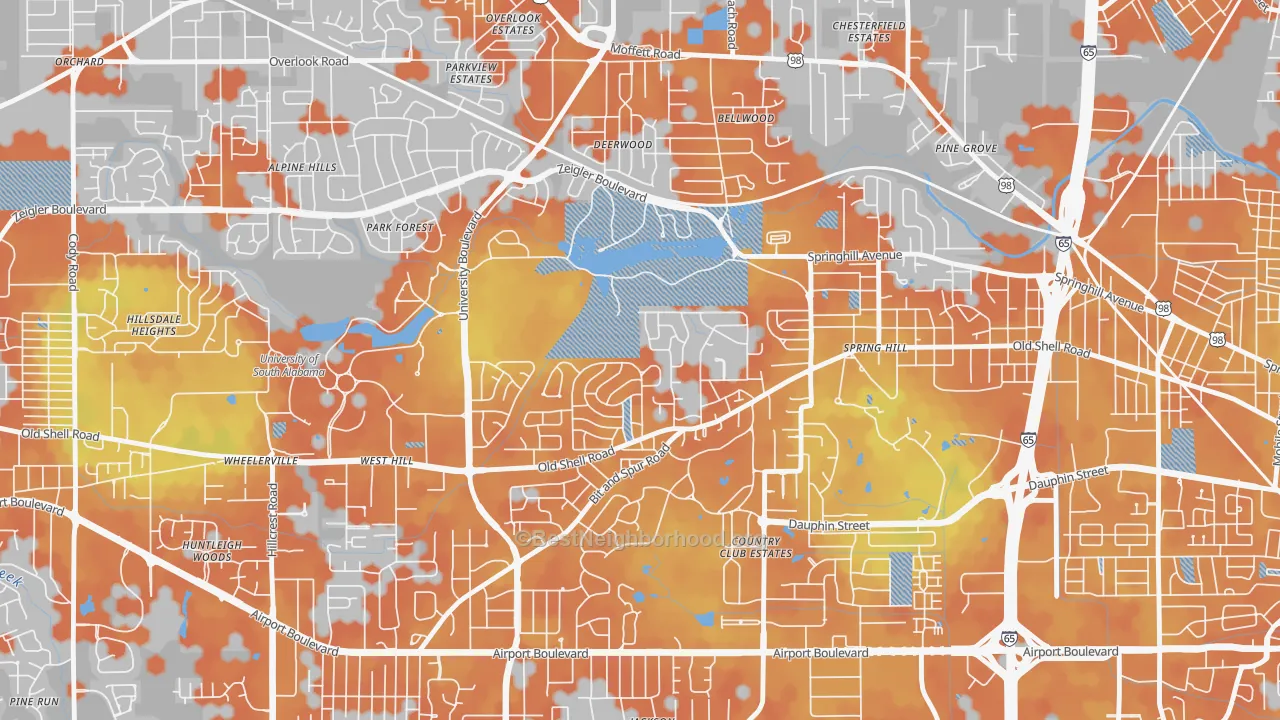 Bike Grade map of Parkhill, Mobile, AL