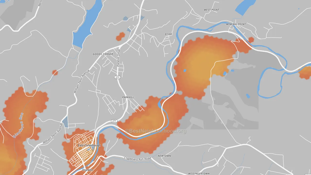 Bike Grade map of Parkhill, PA