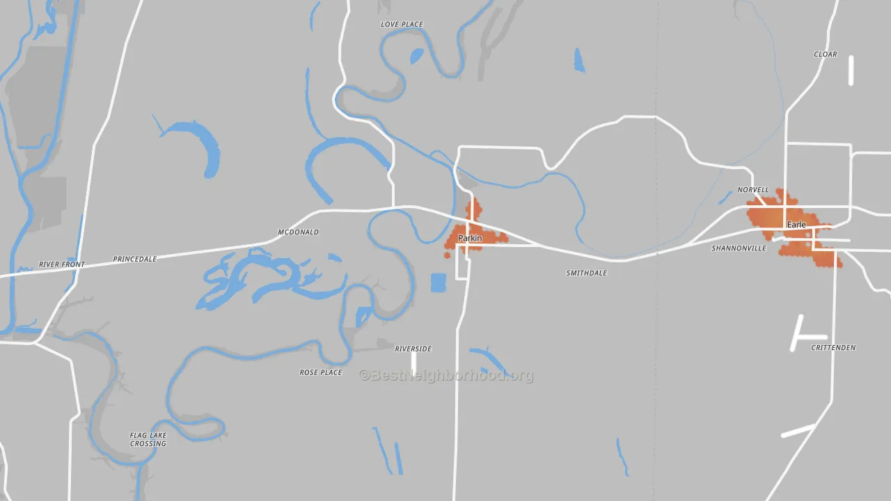 Bike Grade map of Parkin, AR