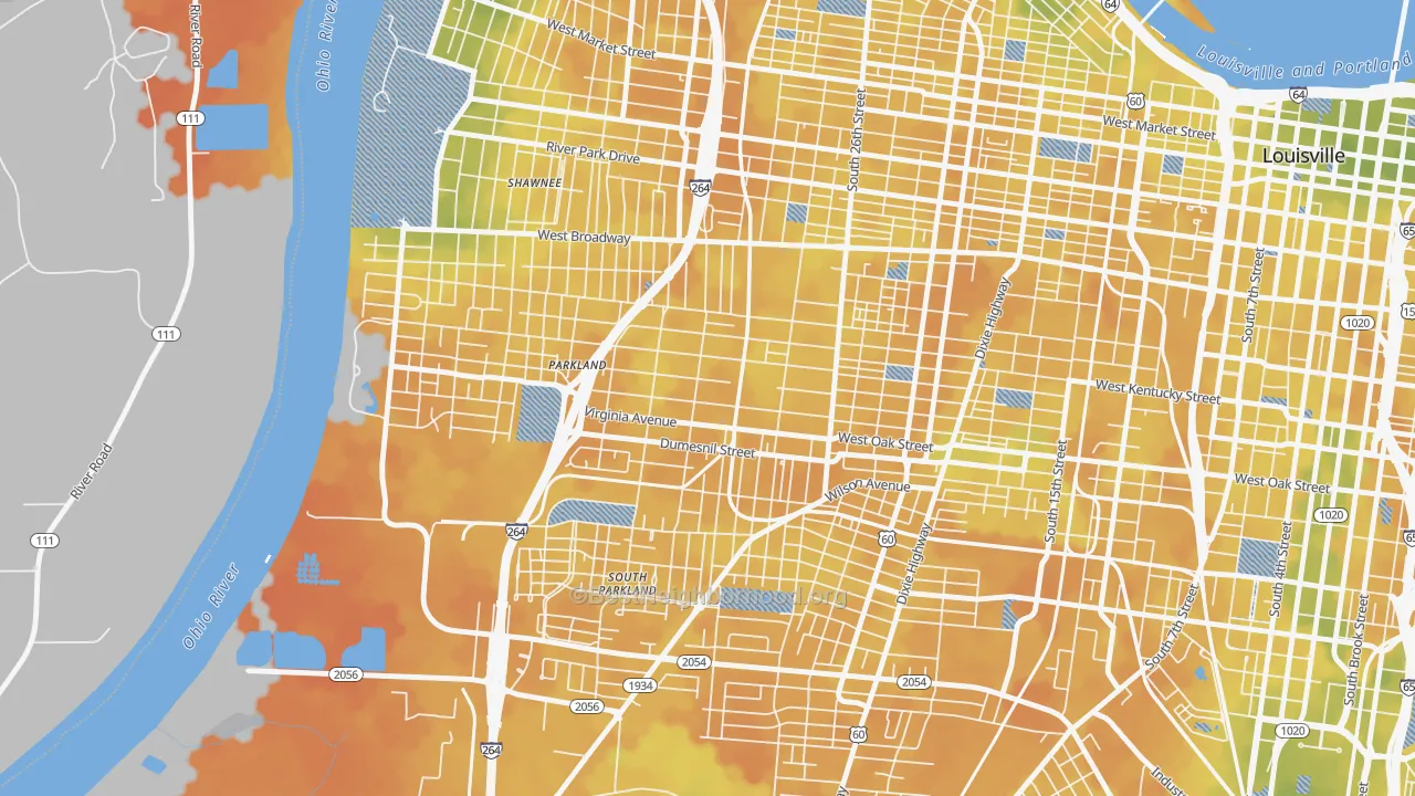 Bike Grade map of Parkland, Louisville, KY
