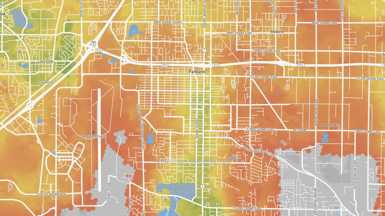 Bike Grade map of Parkland, WA