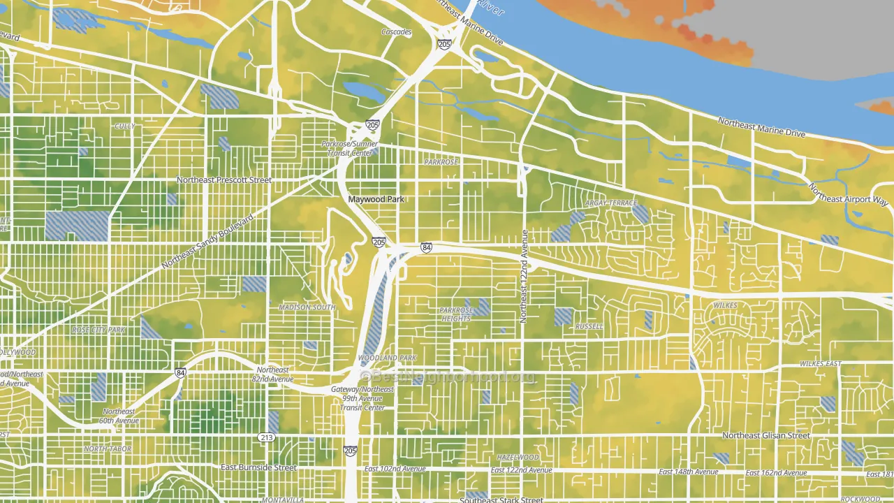 Bike Grade map of Parkrose, Portland, OR