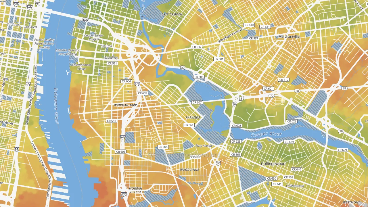 Bike Grade map of Parkside, Camden, NJ