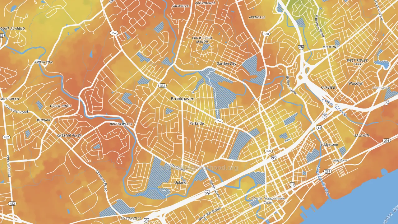 Bike Grade map of Parkside, PA
