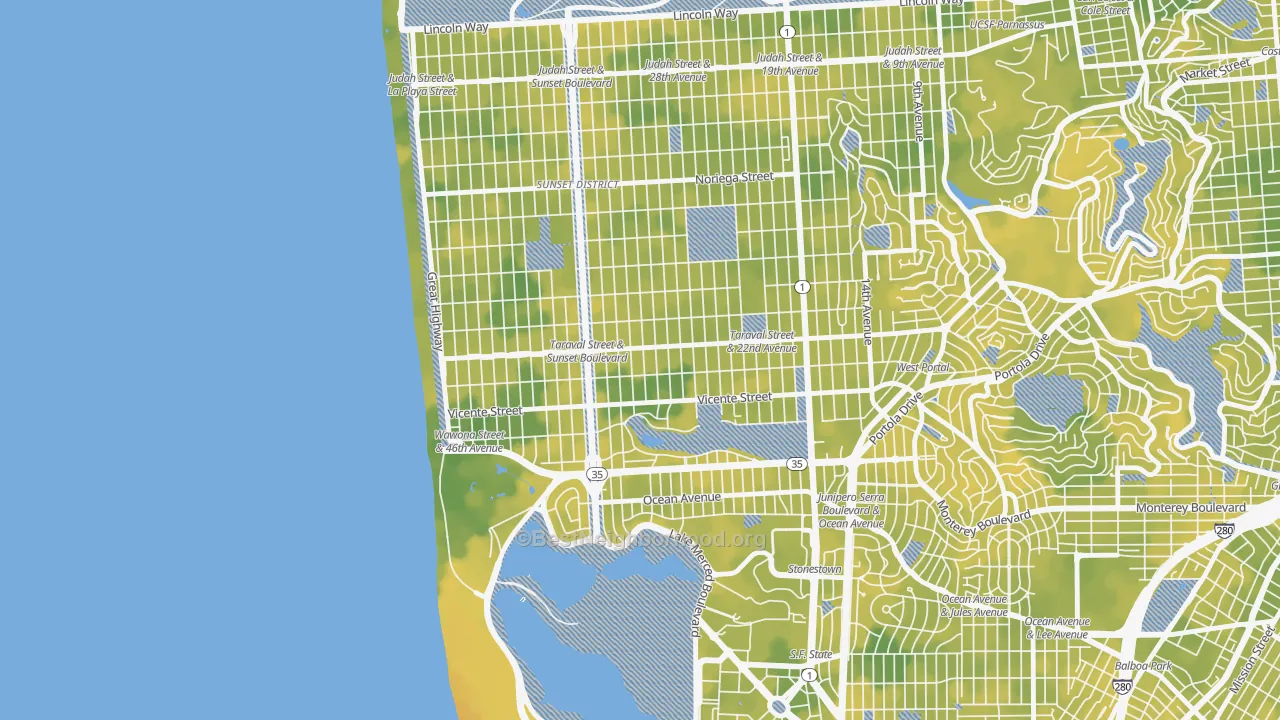 Bike Grade map of Parkside, San Francisco, CA