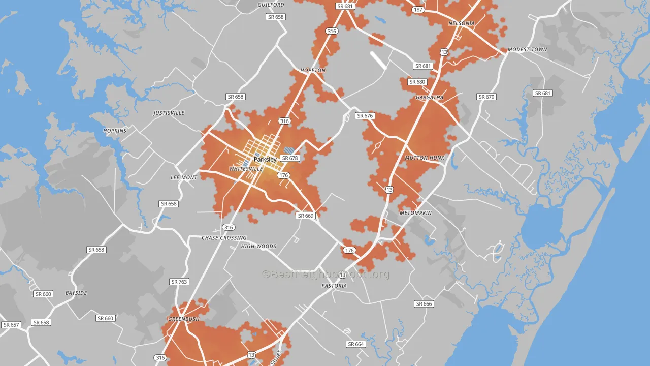 Bike Grade map of Parksley, VA
