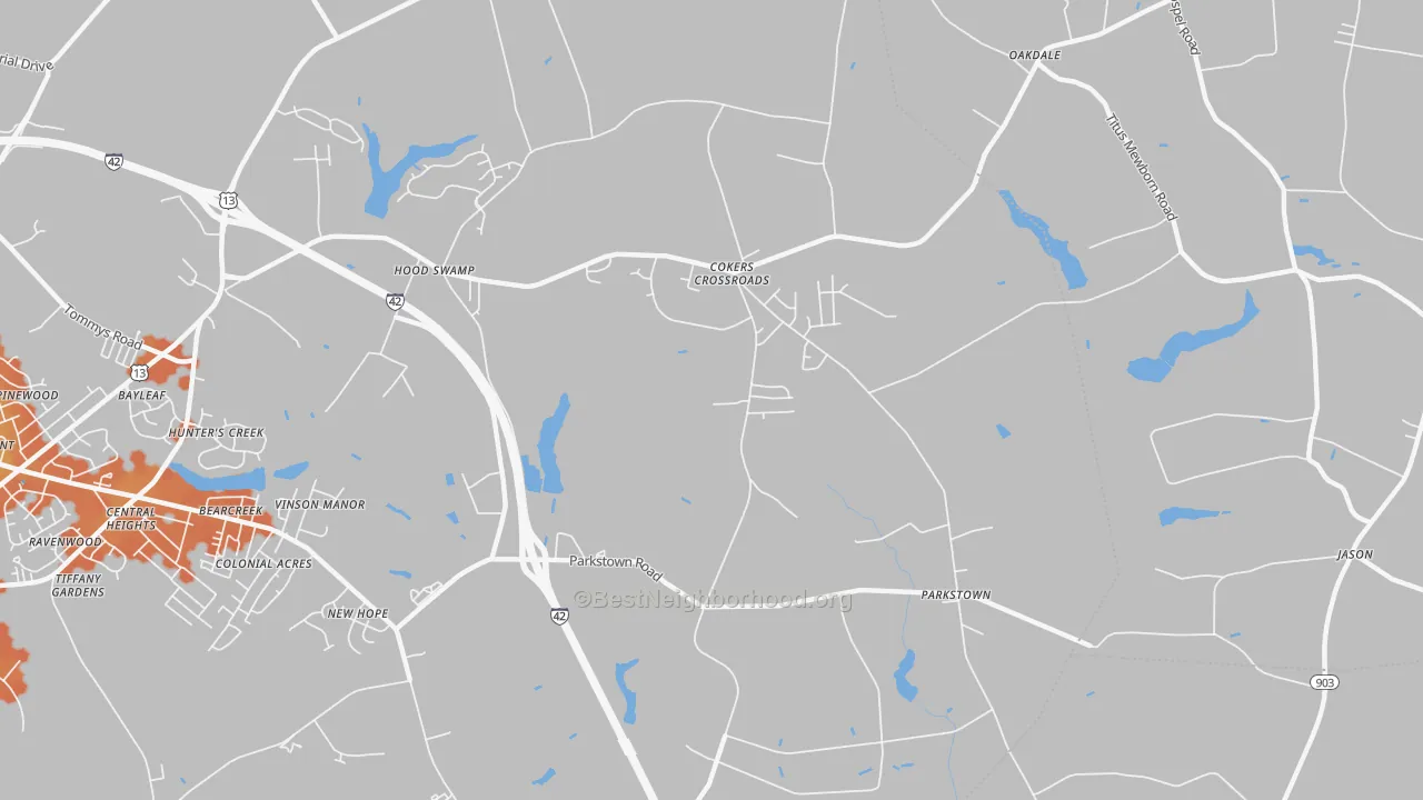 Bike Grade map of Parkstown, NC