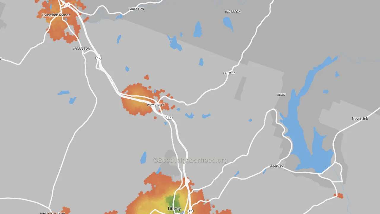 Bike Grade map of Parksville, NY