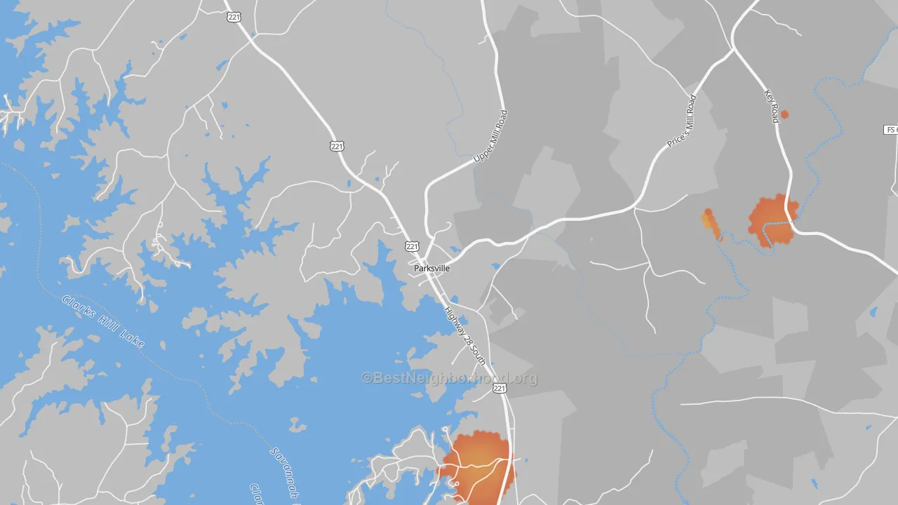 Bike Grade map of Parksville, SC