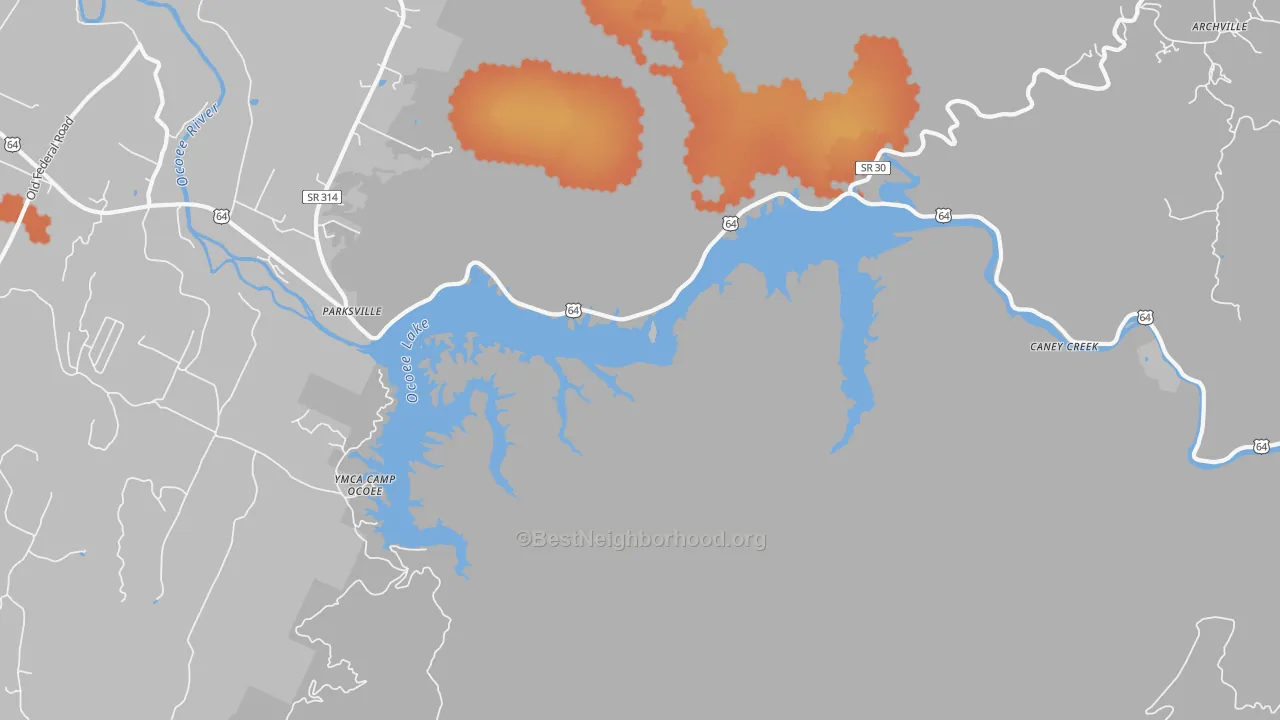 Bike Grade map of Parksville, TN