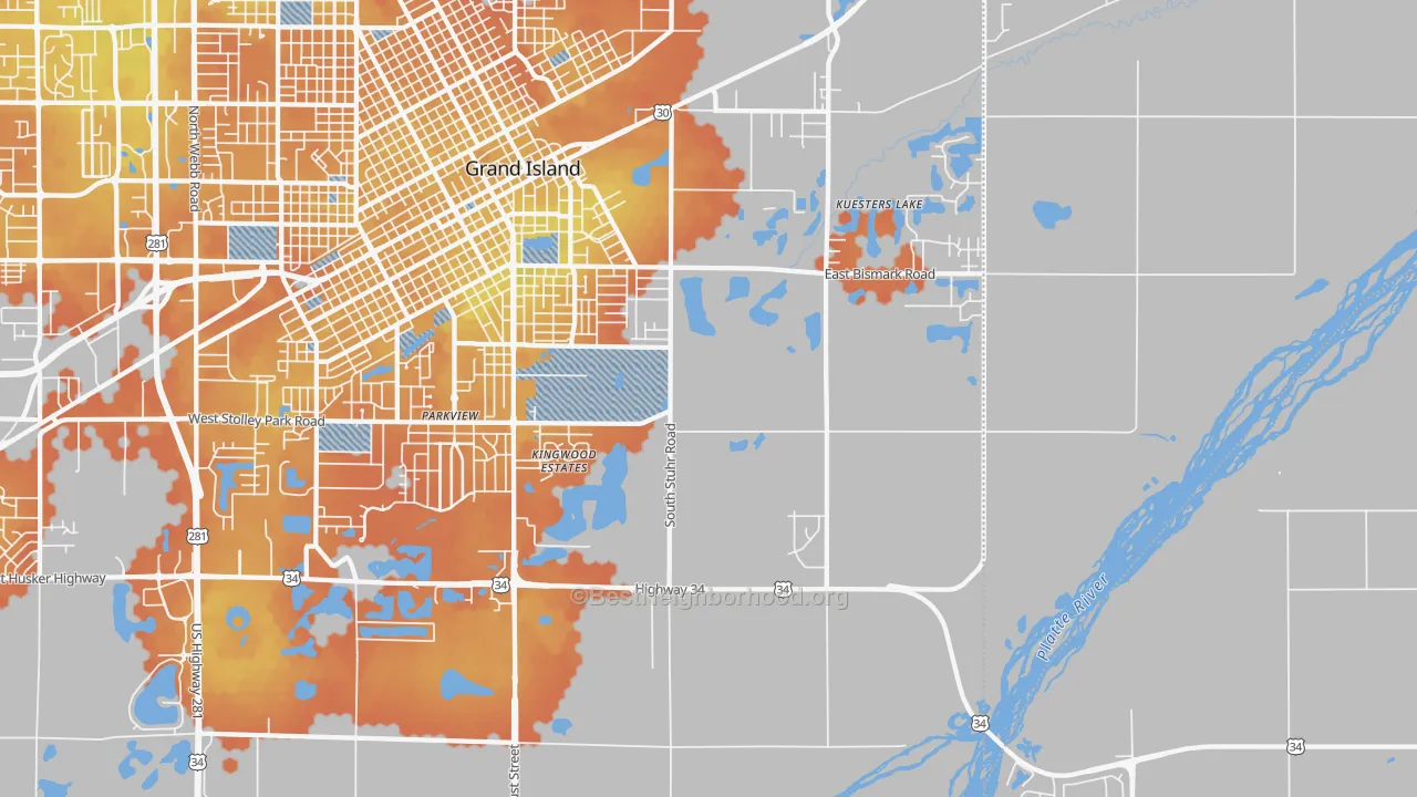 Bike Grade map of Parkview, NE