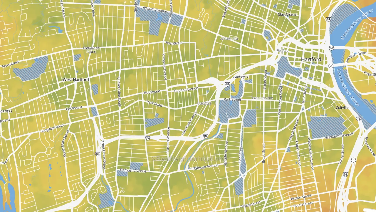 Bike Grade map of Parkville, Hartford, CT