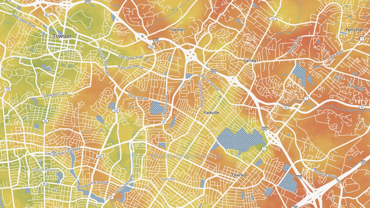Bike Grade map of Parkville, MD