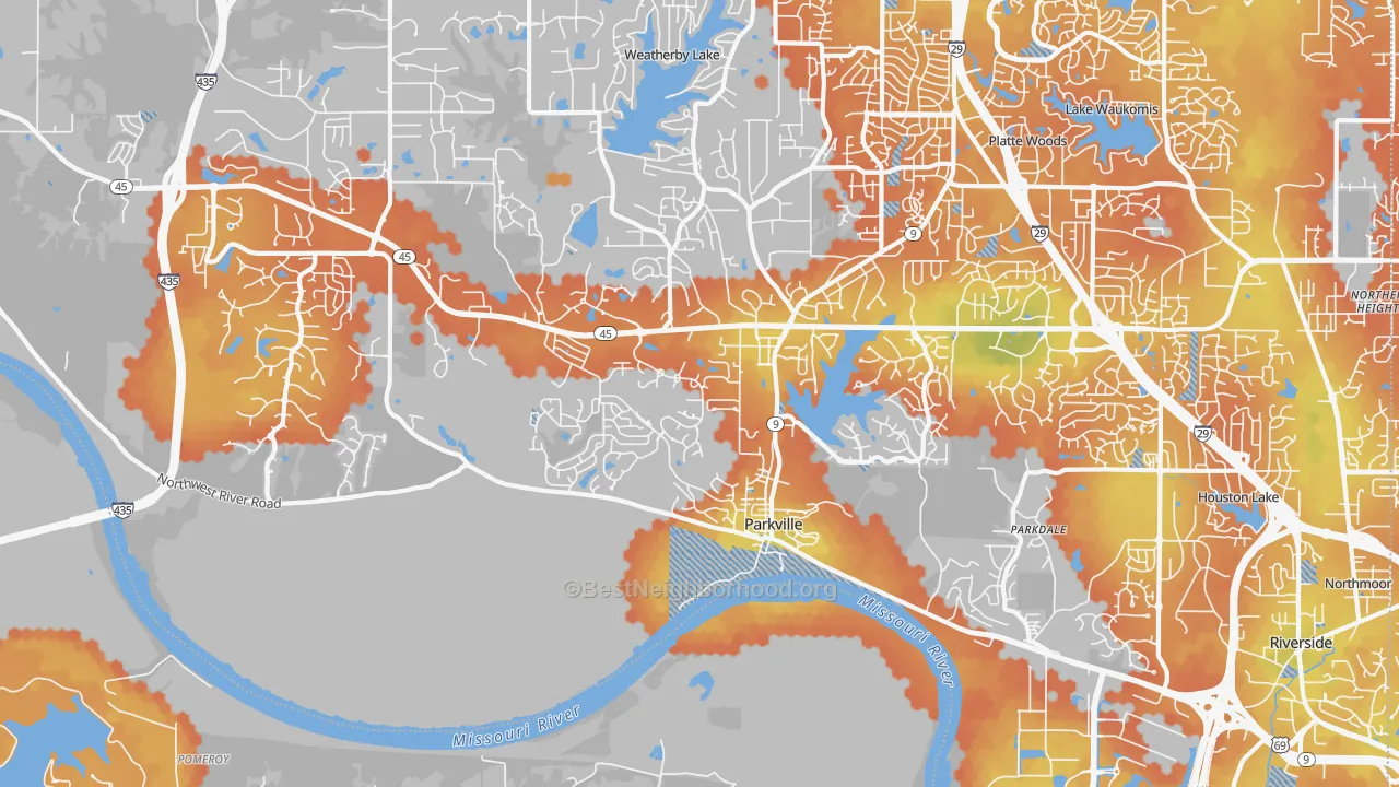Bike Grade map of Parkville, MO