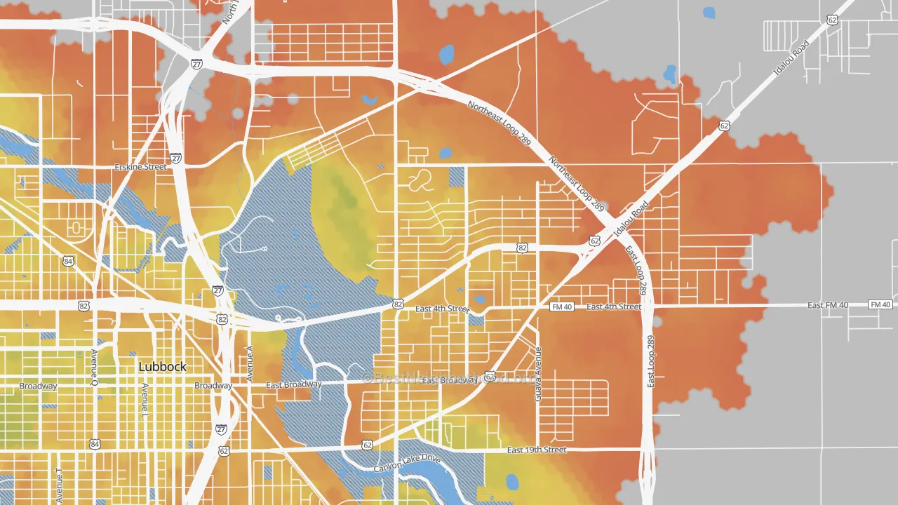 Bike Grade map of Parkway and Cherry Point, Lubbock, TX