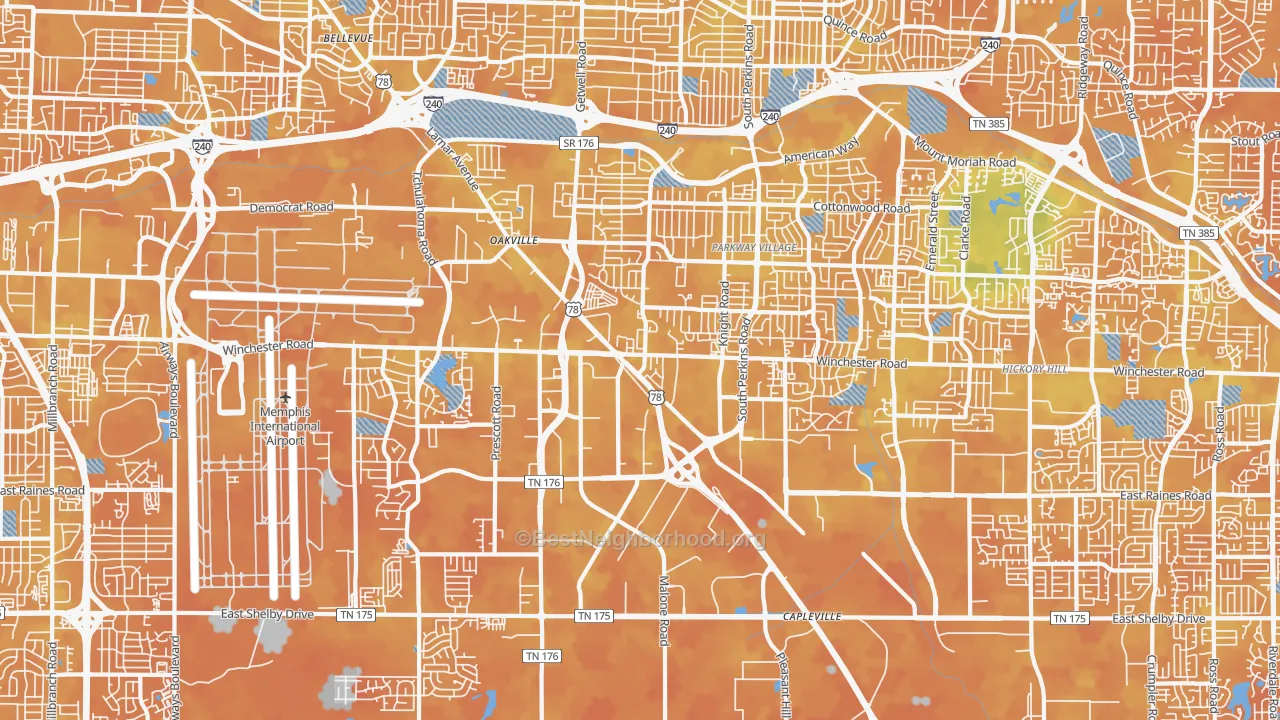 Bike Grade map of Parkway Village-Oakhaven, Memphis, TN