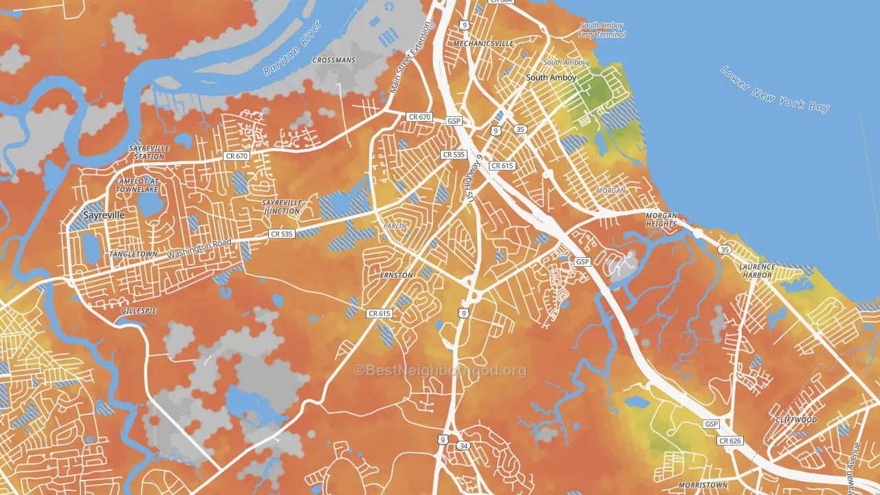 Bike Grade map of Parlin, NJ