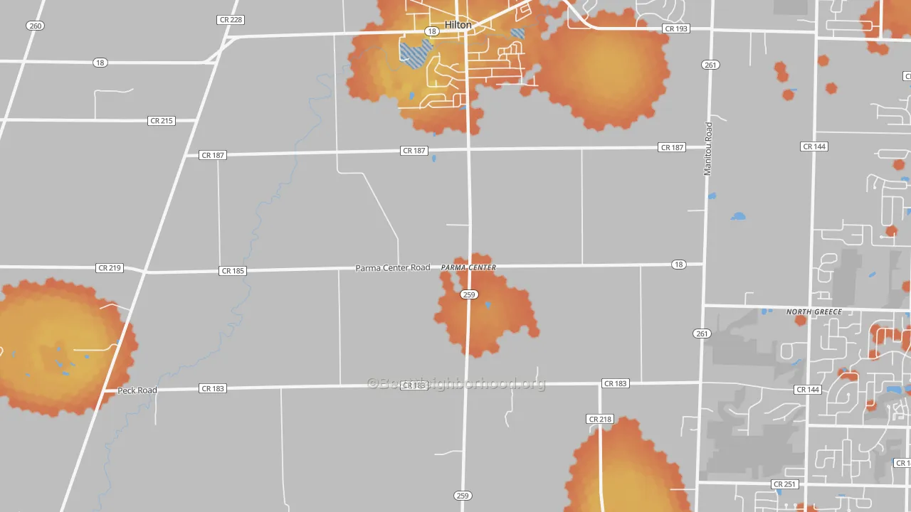 Bike Grade map of Parma Center, NY