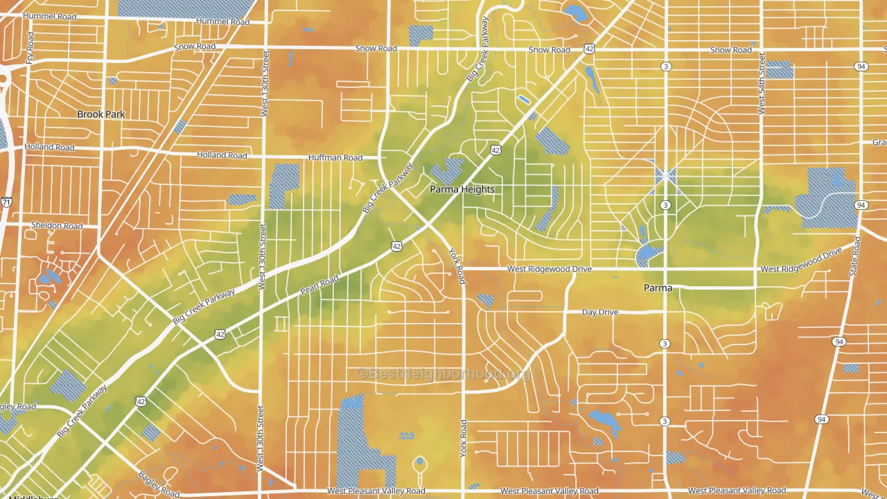 Bike Grade map of Parma Heights, OH