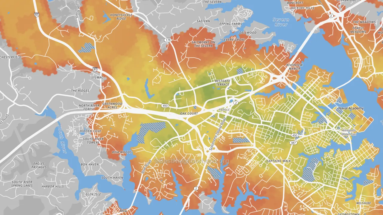 Bike Grade map of Parole, MD