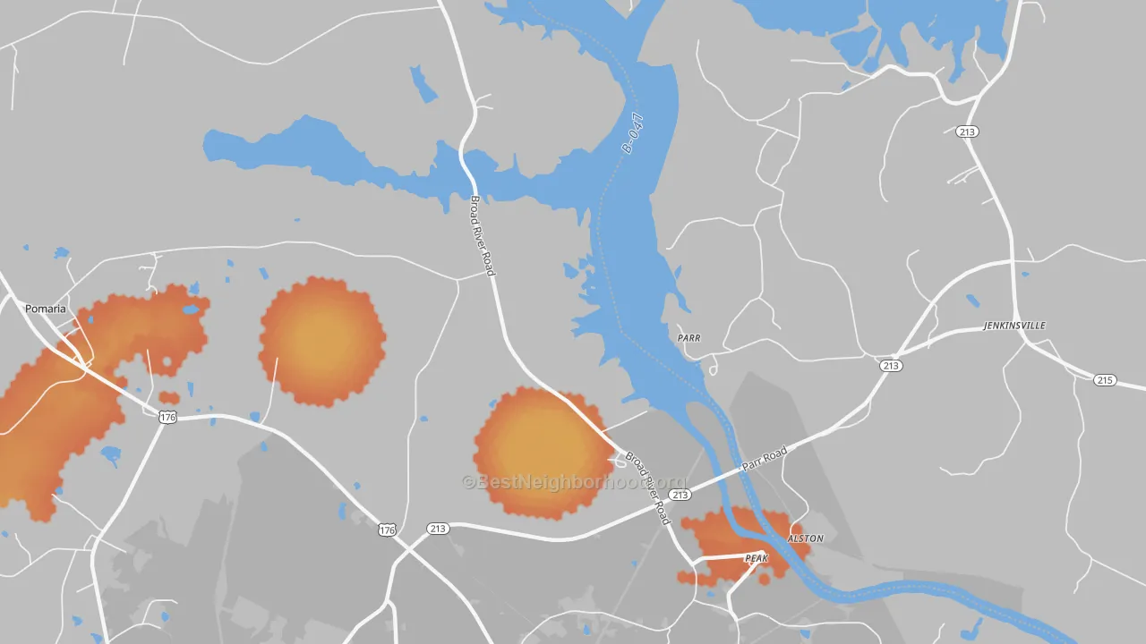 Bike Grade map of Parr, SC