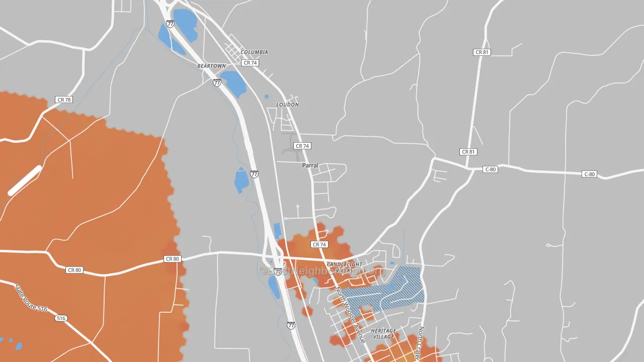 Bike Grade map of Parral, OH