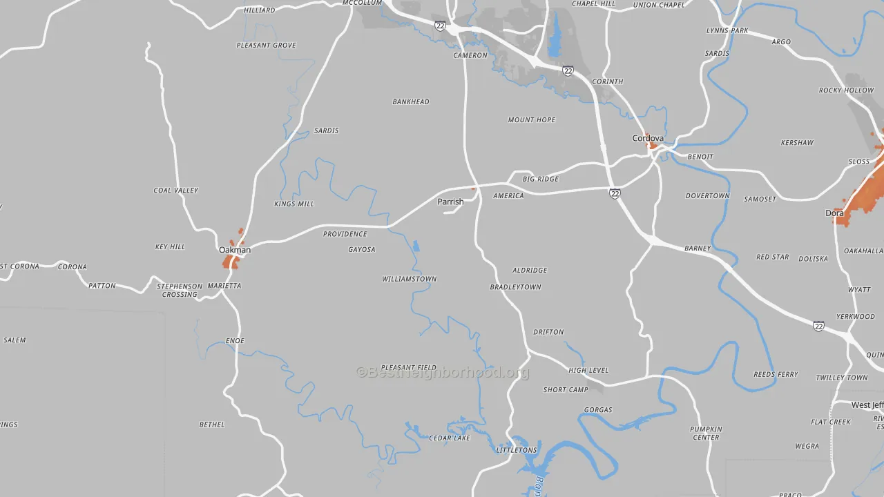 Bike Grade map of Parrish, AL