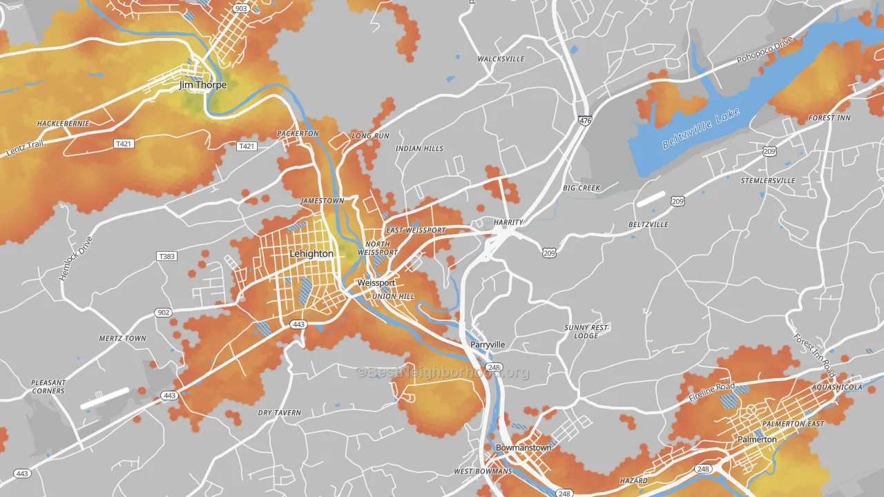 Bike Grade map of Parryville, PA