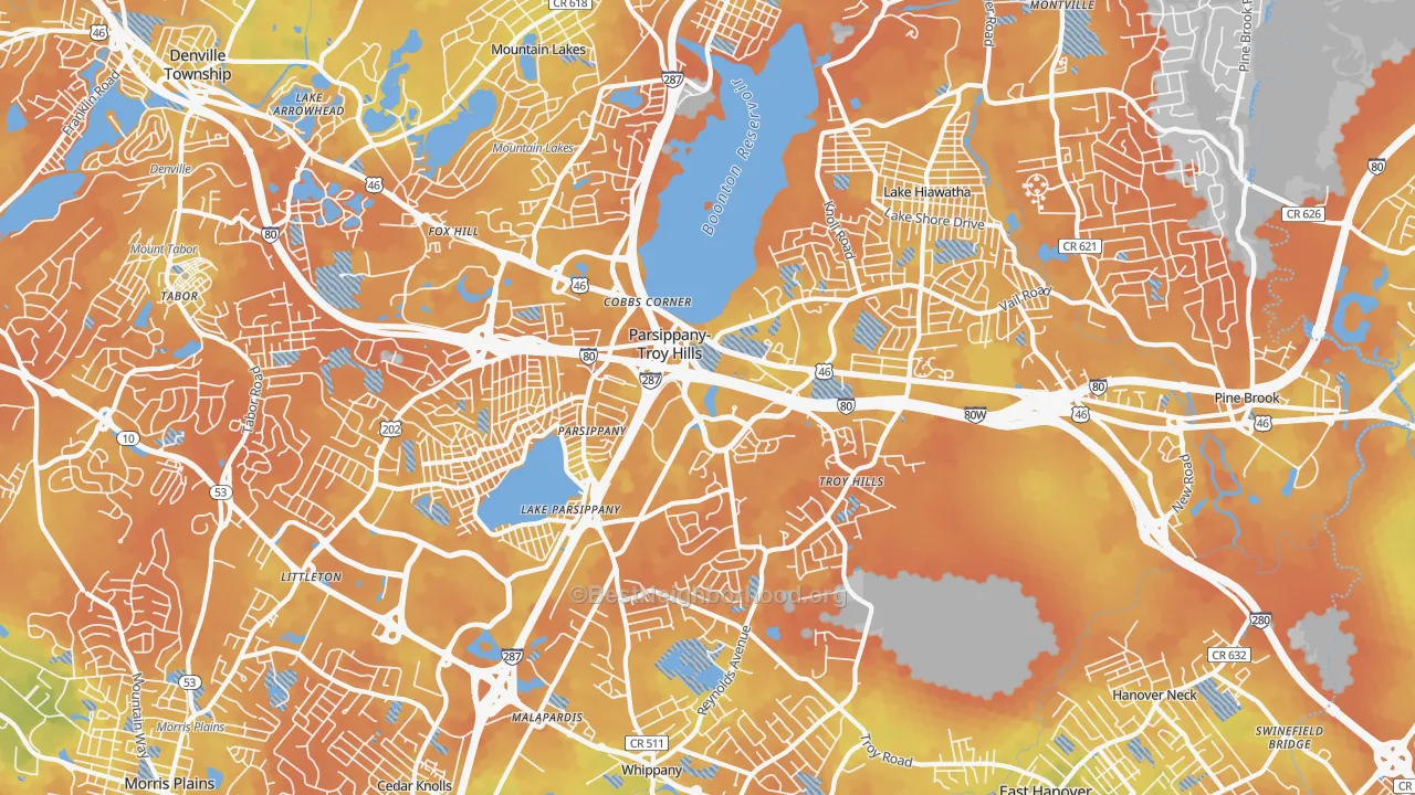 Bike Grade map of Parsippany, NJ