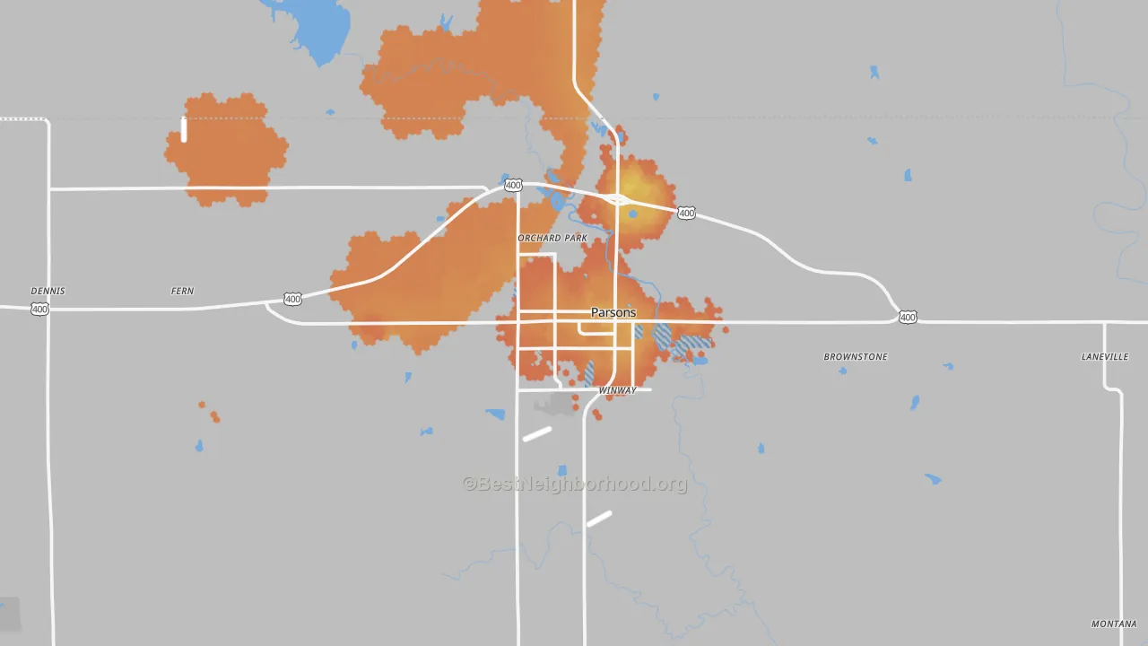 Bike Grade map of Parsons, KS