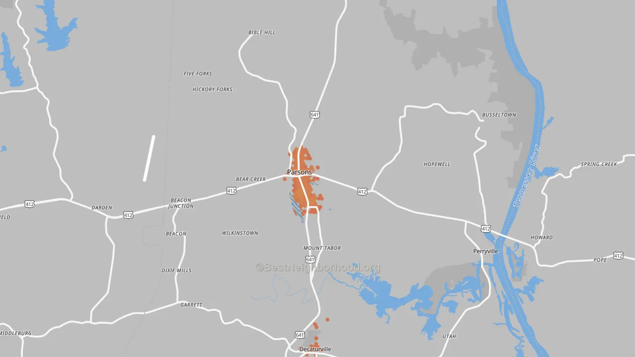 Bike Grade map of Parsons, TN