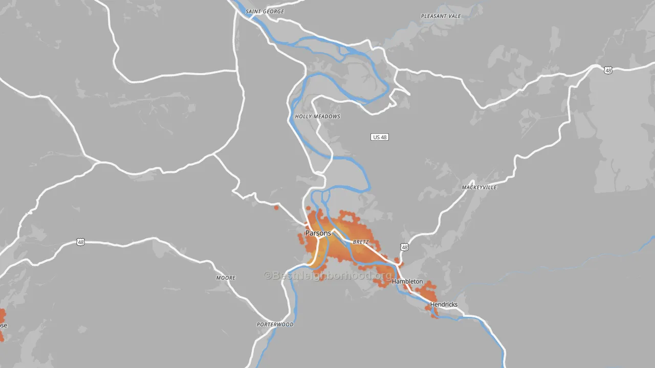 Bike Grade map of Parsons, WV