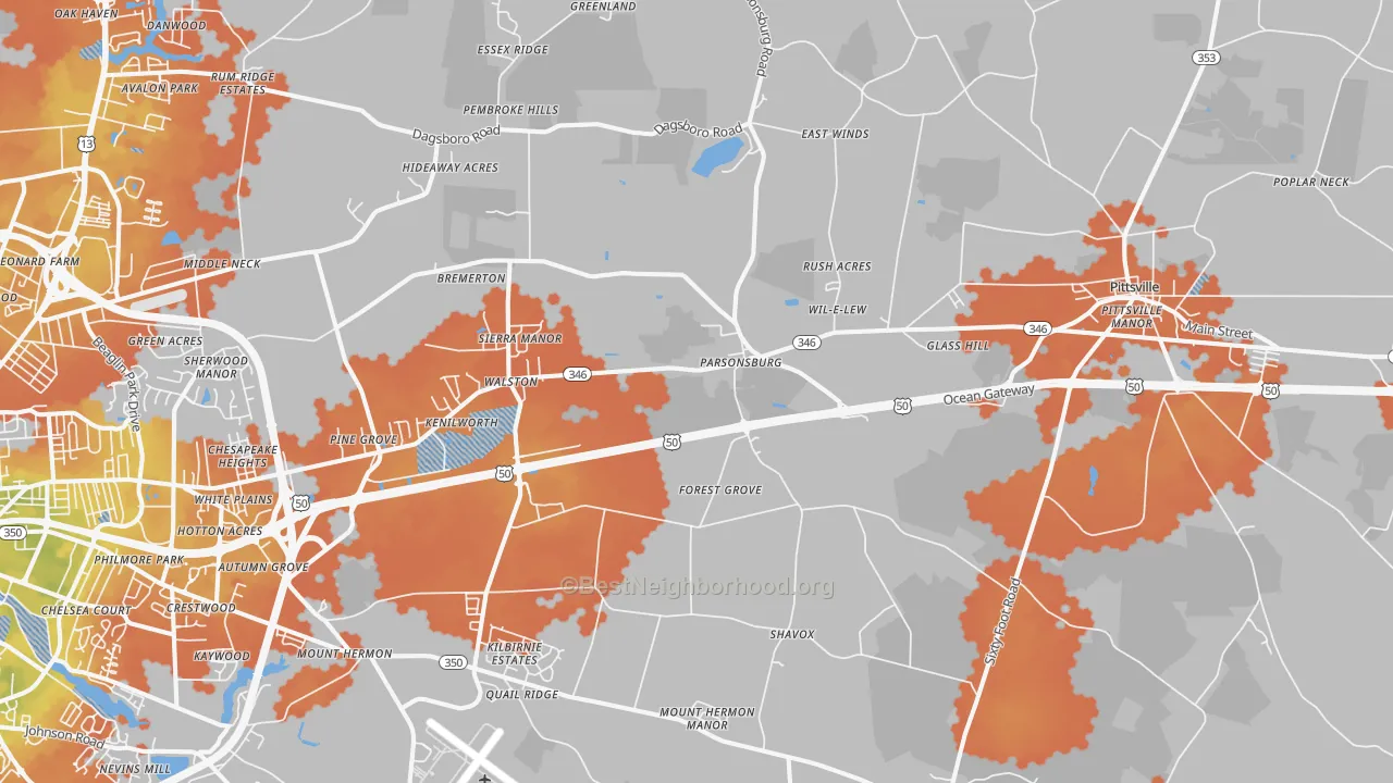 Bike Grade map of Parsonsburg, MD