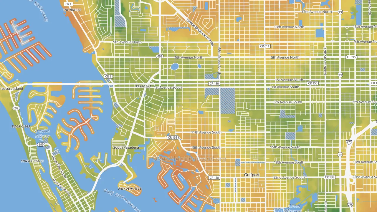Bike Grade map of Pasadena Bear Creek Estates, St. Petersburg, FL