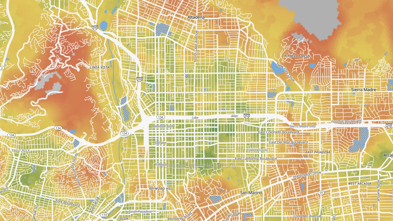 Bike Grade map of Pasadena, CA