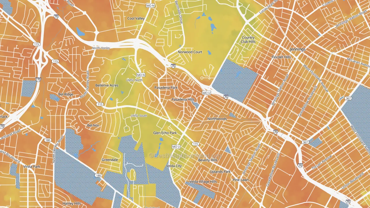 Bike Grade map of Pasadena Hills, MO