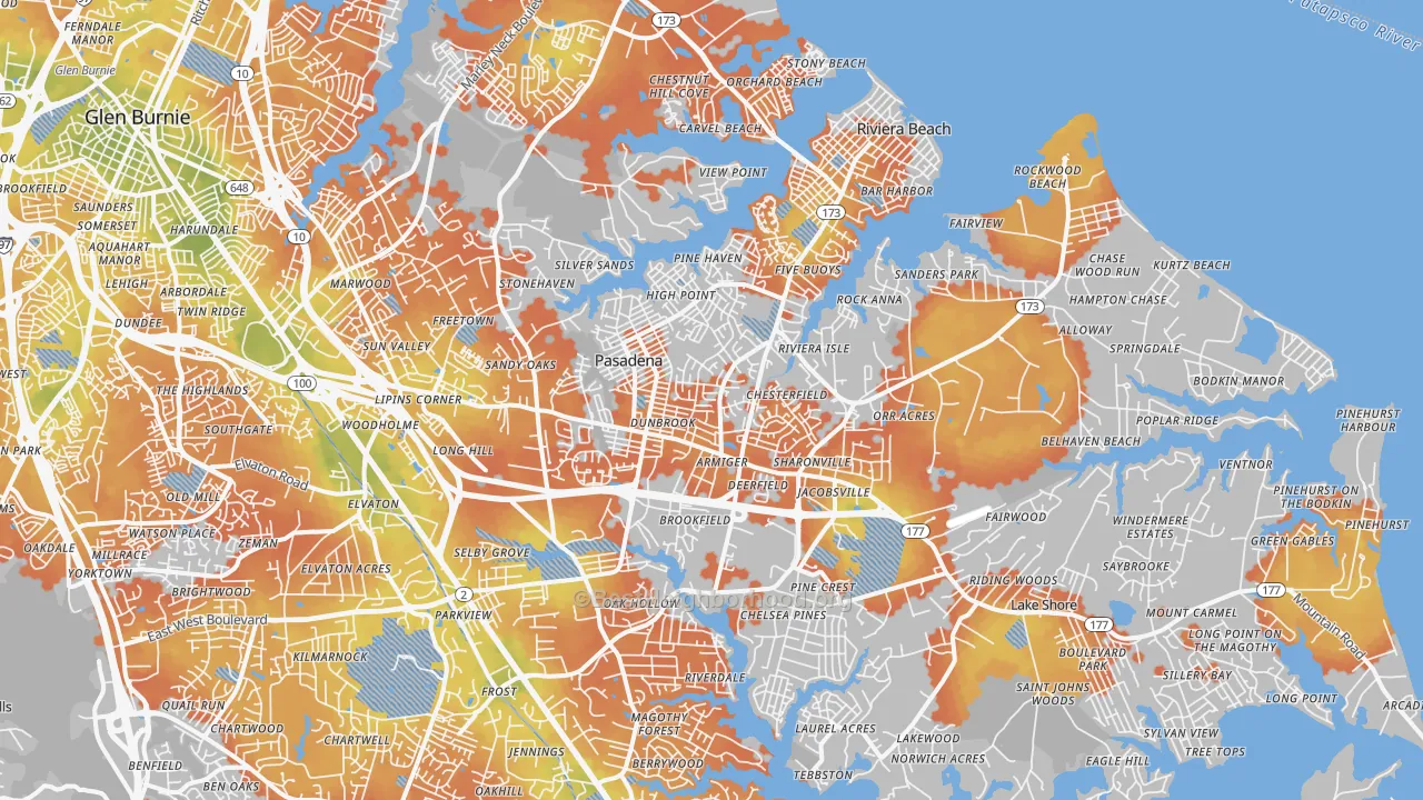 Bike Grade map of Pasadena, MD